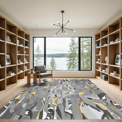 Abstract Gray Gold Fluid Motion Rug