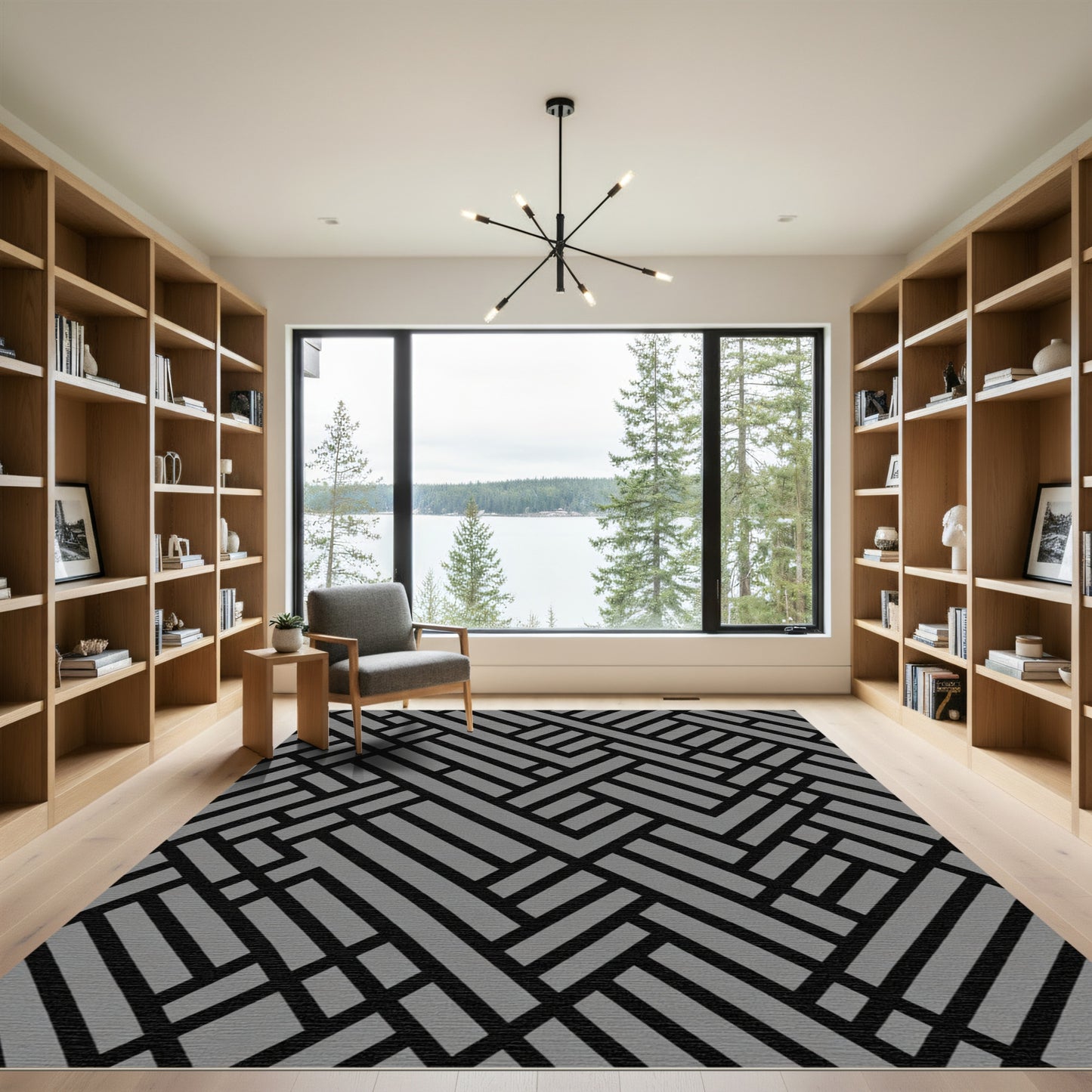 Modern Gray Interlocking Lines Rug