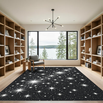 Sparkling Celestial White Starry Night Rug