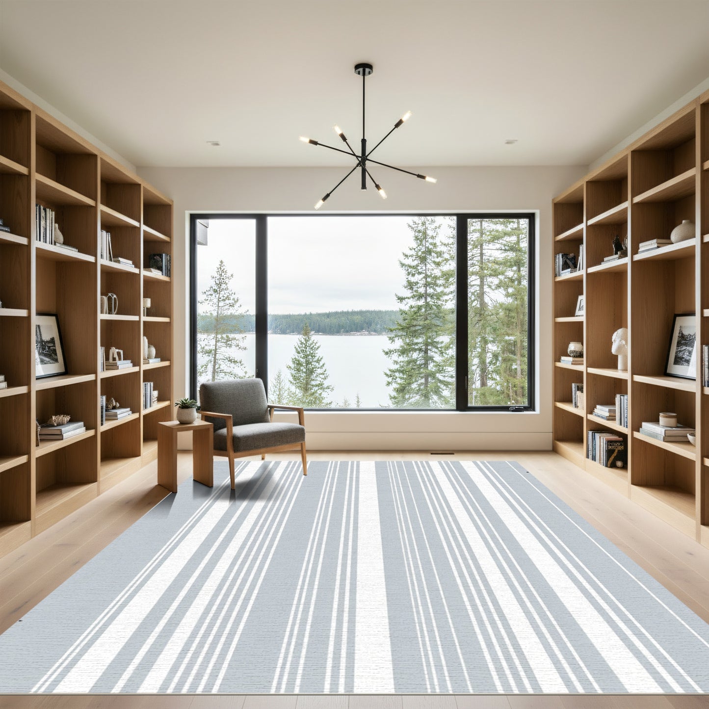 Modern Gray White Stripe Rug