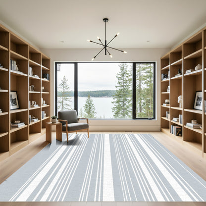 Modern Gray White Stripe Rug