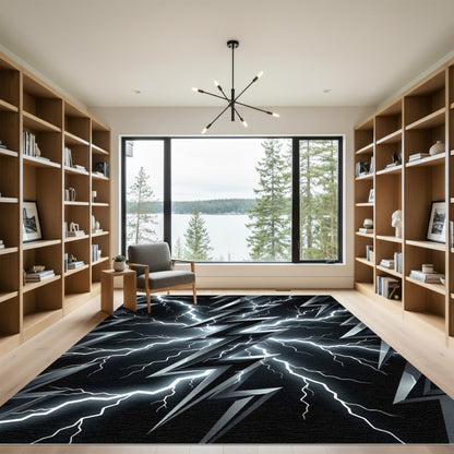 Electric White Lightning Bolt Burst Rug