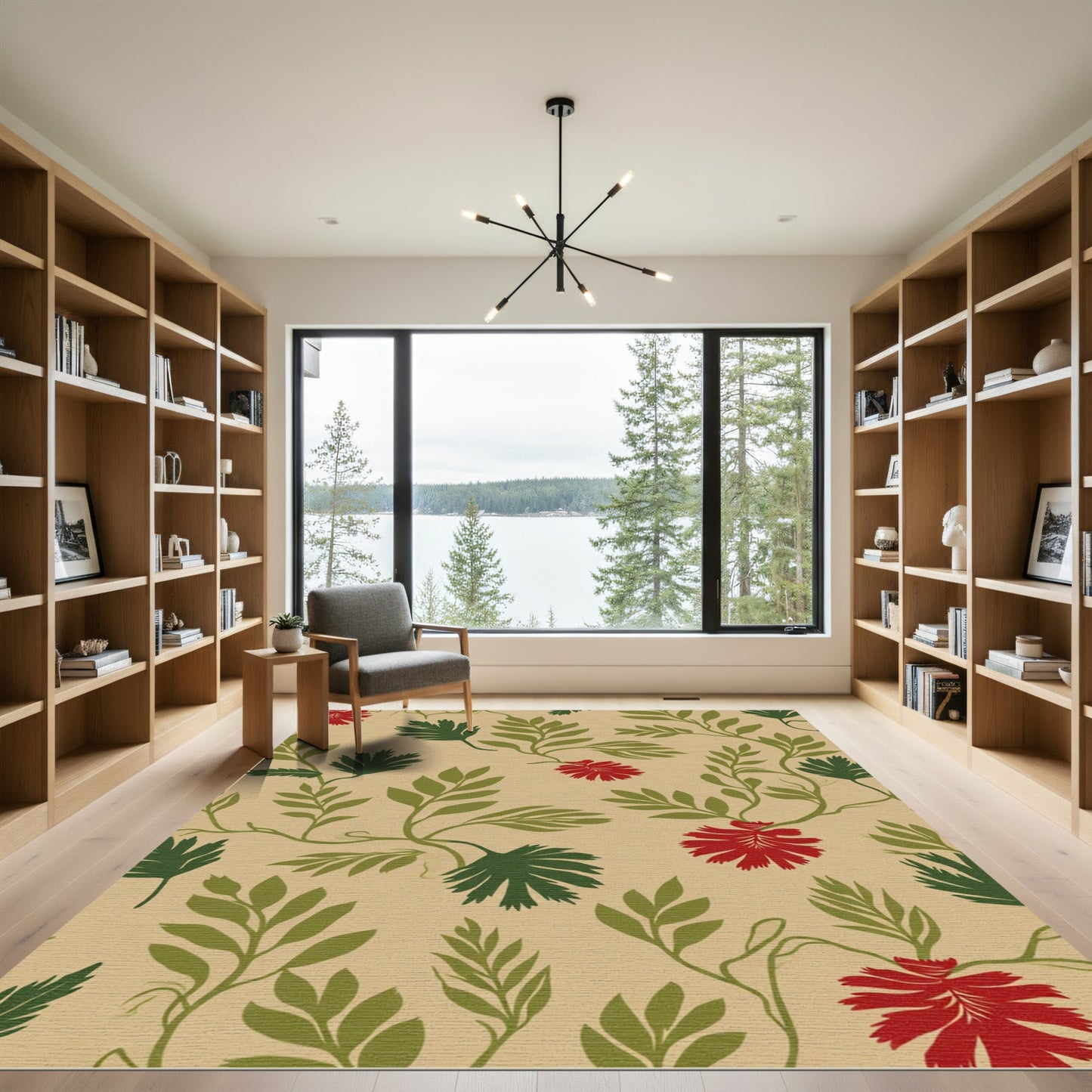 Red Green Vine Floral Serene Rug