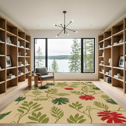Red Green Vine Floral Serene Rug