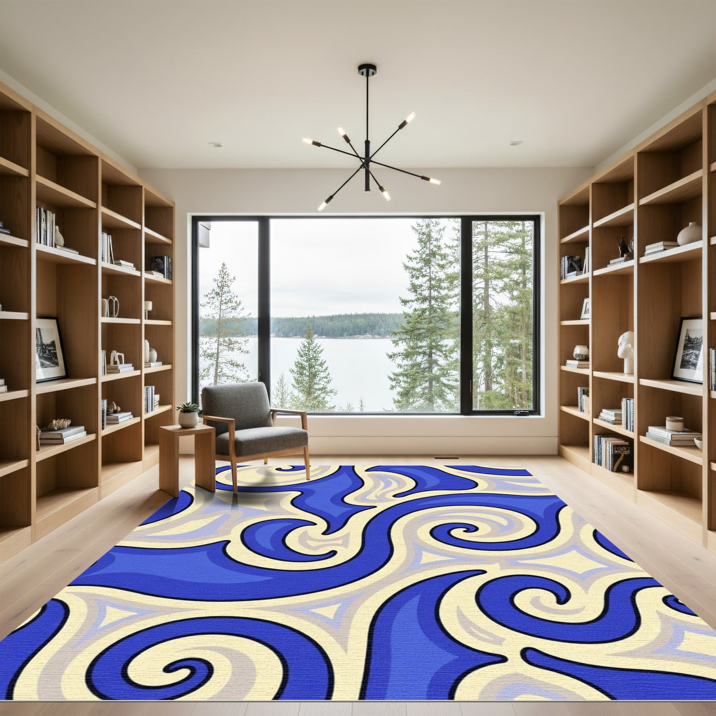 Vibrant Blue Swirl Abstract Rug