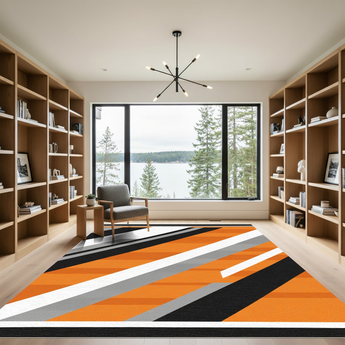 Bold Orange White Black Geometric Lines Rug