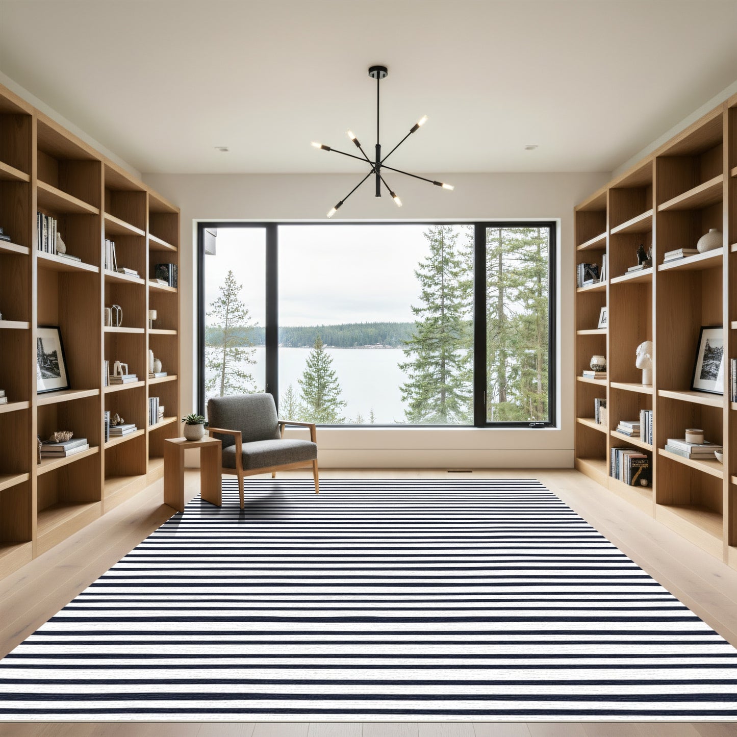 Navy White Handdrawn Stripe Runner Rug