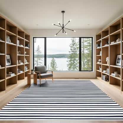 Navy White Handdrawn Stripe Runner Rug