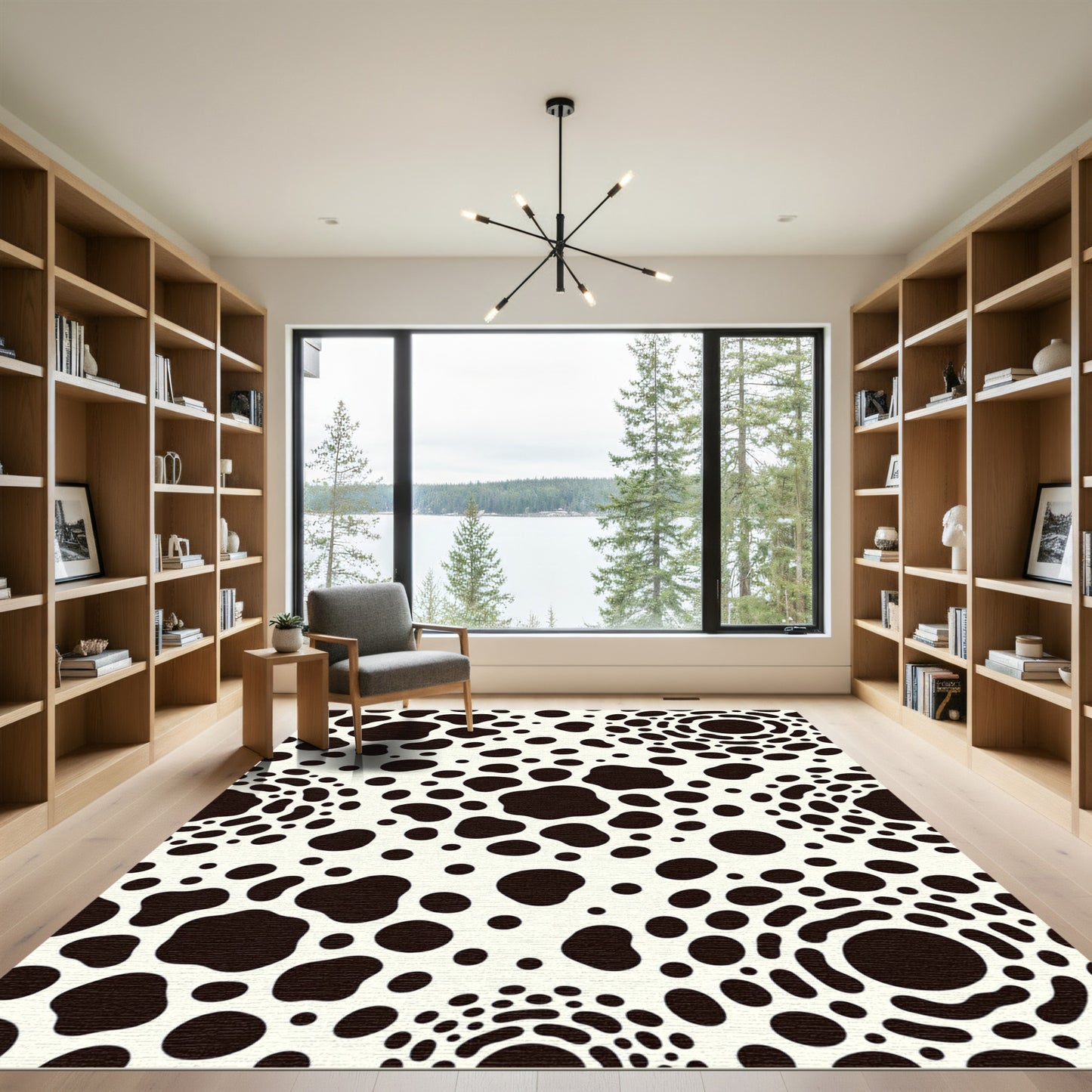 Modern Monochrome Abstract Spotted Ink Rug