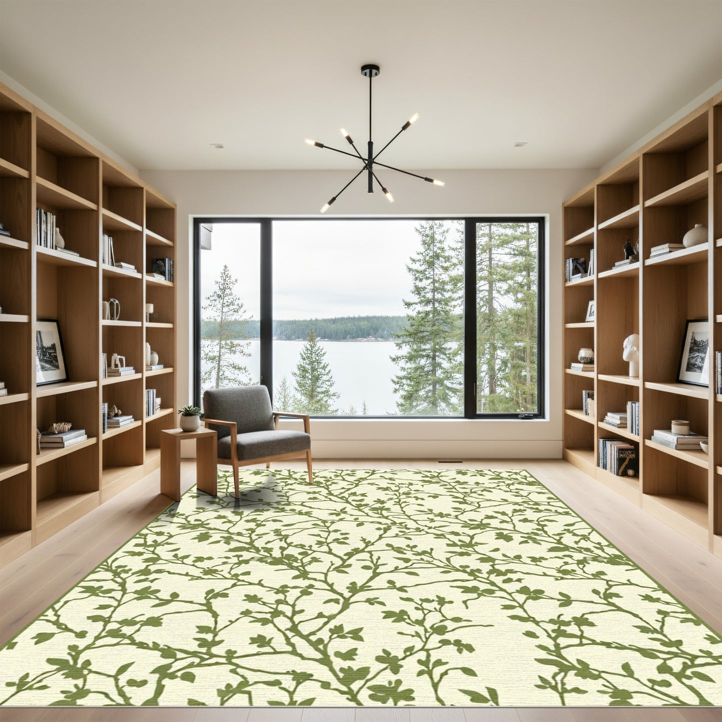 Green Vine Botanical Silhouette Rug