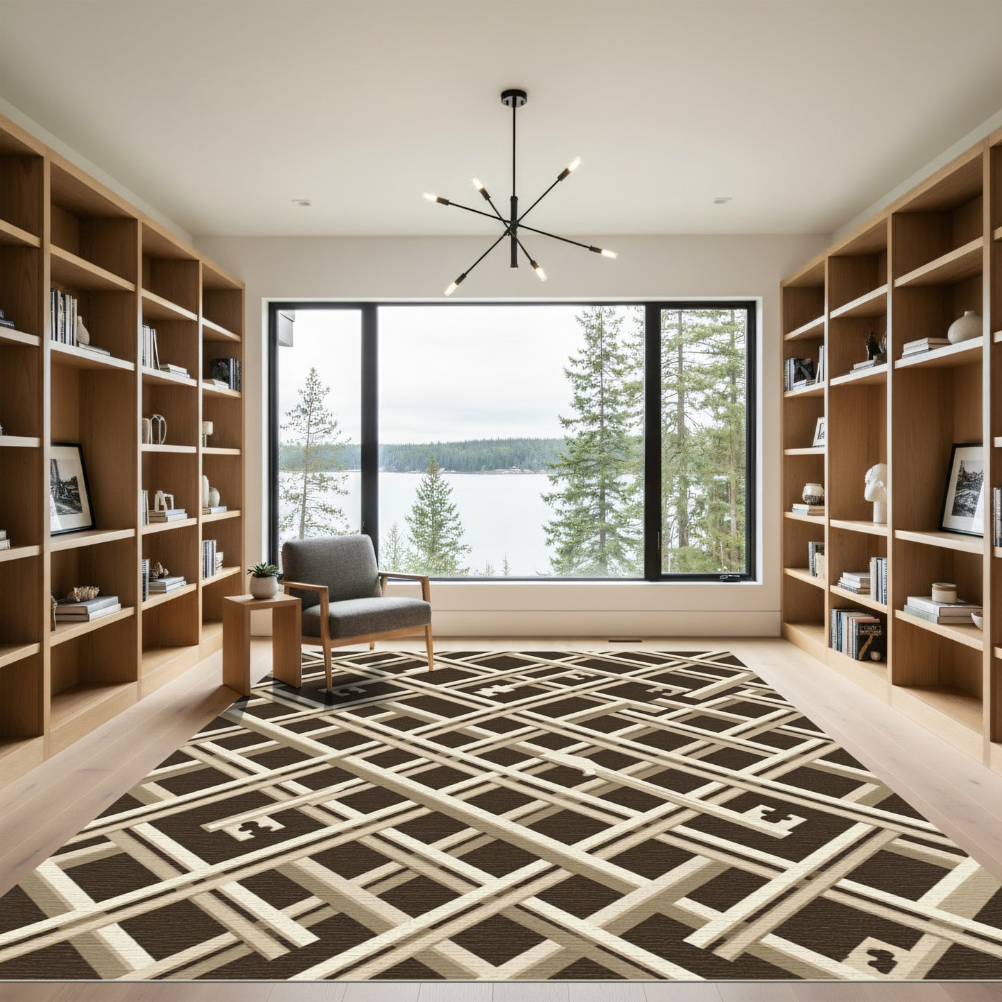 Geometric Cream Key Grid Chocolate Rug
