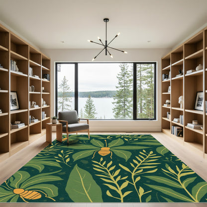 Emerald Green Tropical Insect Garden Rug