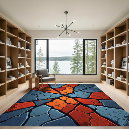 Cracked Stone Red Blue Aggregate Rug