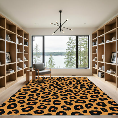 Bold Orange Black Leopard Spots Rug