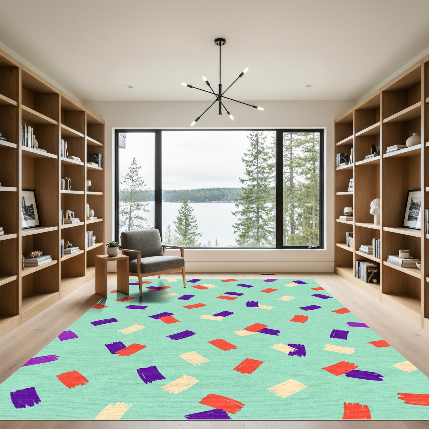 Playful Orange Purple Cream Strokes Rug