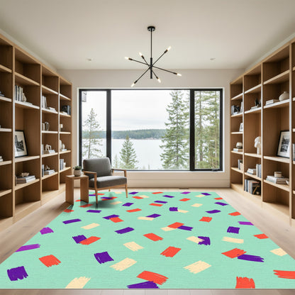 Playful Orange Purple Cream Strokes Rug