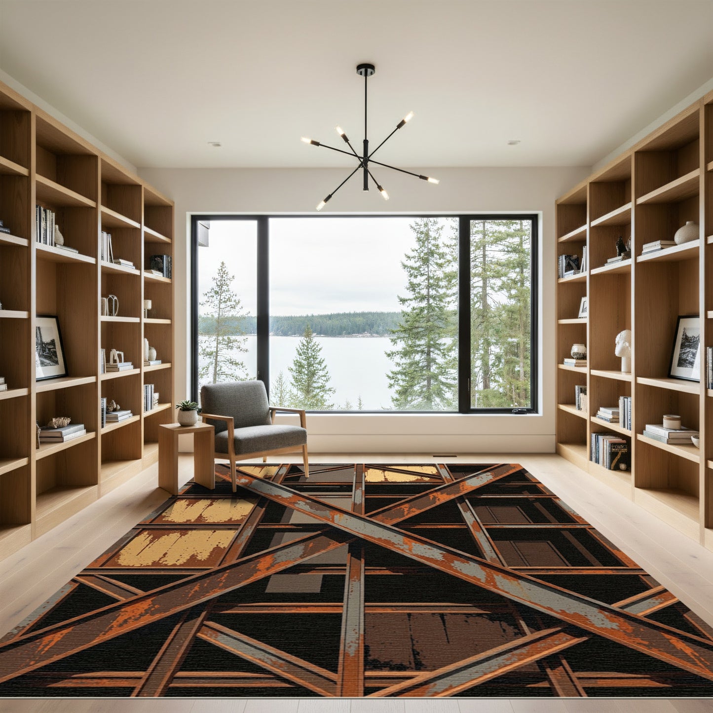 Industrial Rusted Steel Girder Lattice Rug