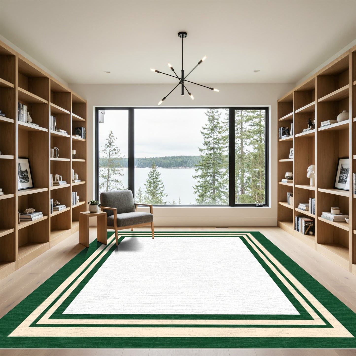 Emerald Cream Striped Border Rug