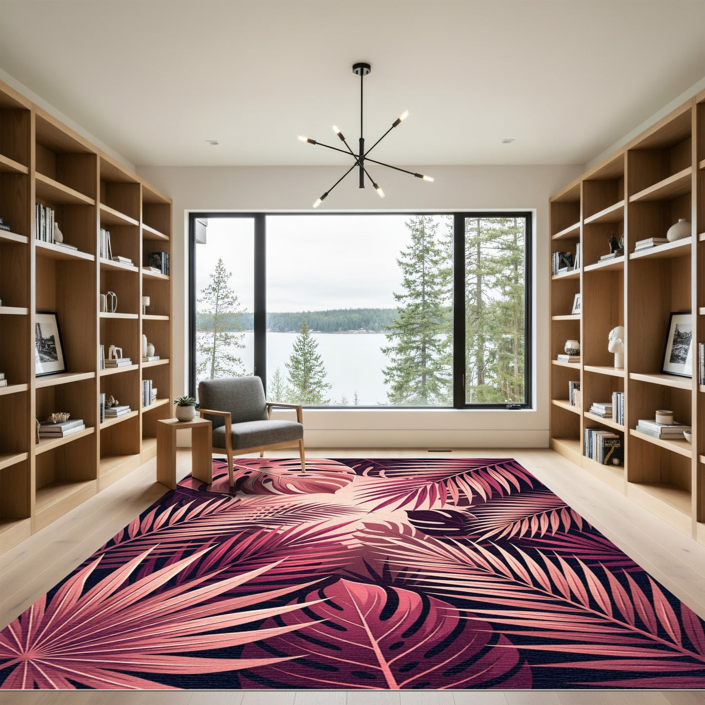 Rose Pink Tropical Jungle Leaves Rug