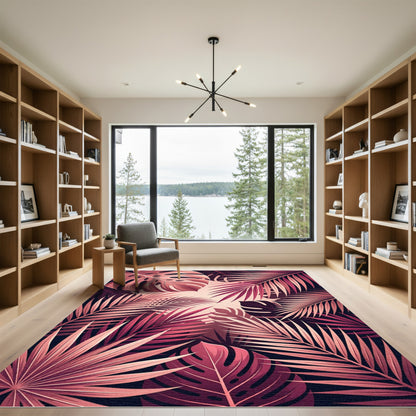 Rose Pink Tropical Jungle Leaves Rug
