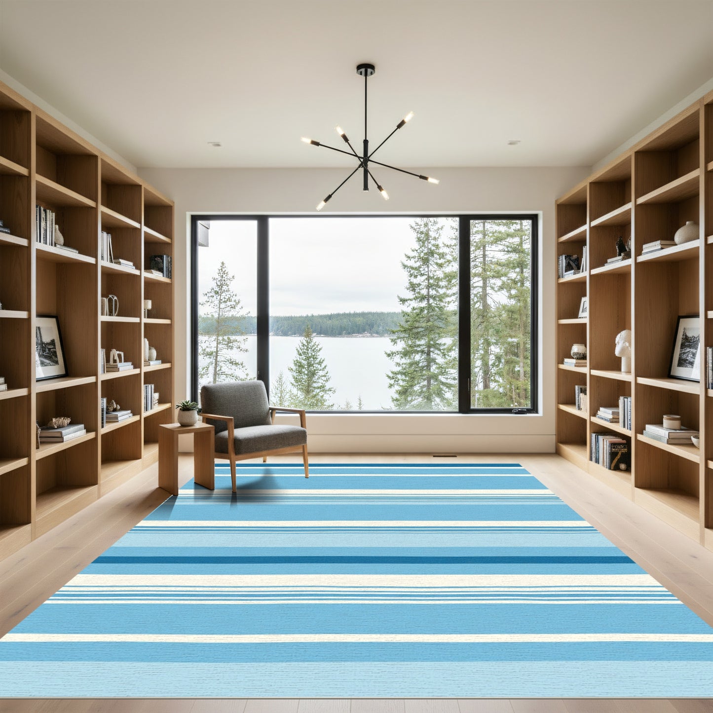 Beach Blue Striped Horizontal Layered Rug