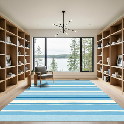 Beach Blue Striped Horizontal Layered Rug