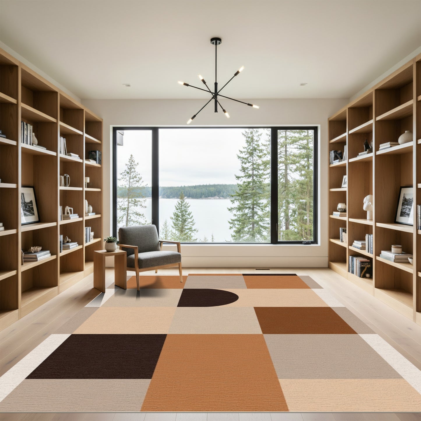 Earthy Brown Geometric Mid Century Modern Rug