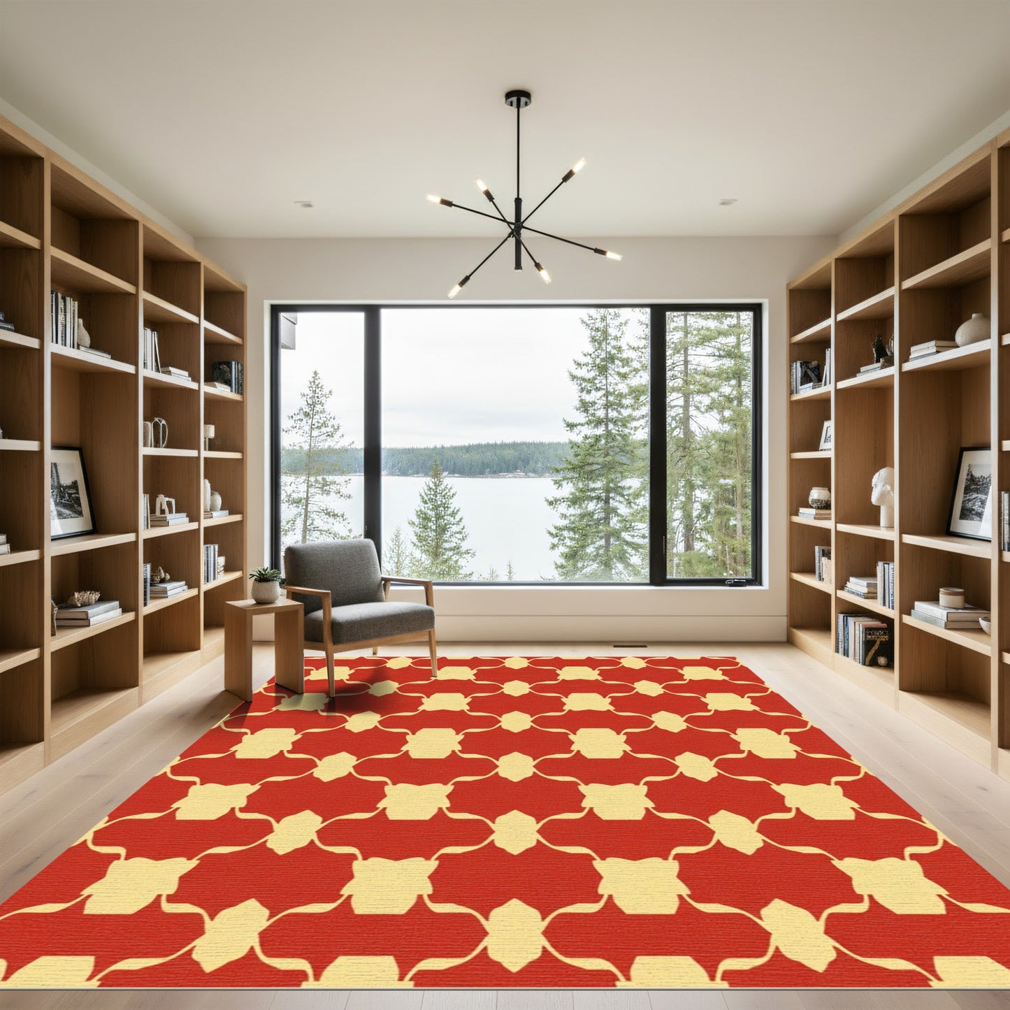 Crimson Yellow Ogee Lattice Rug
