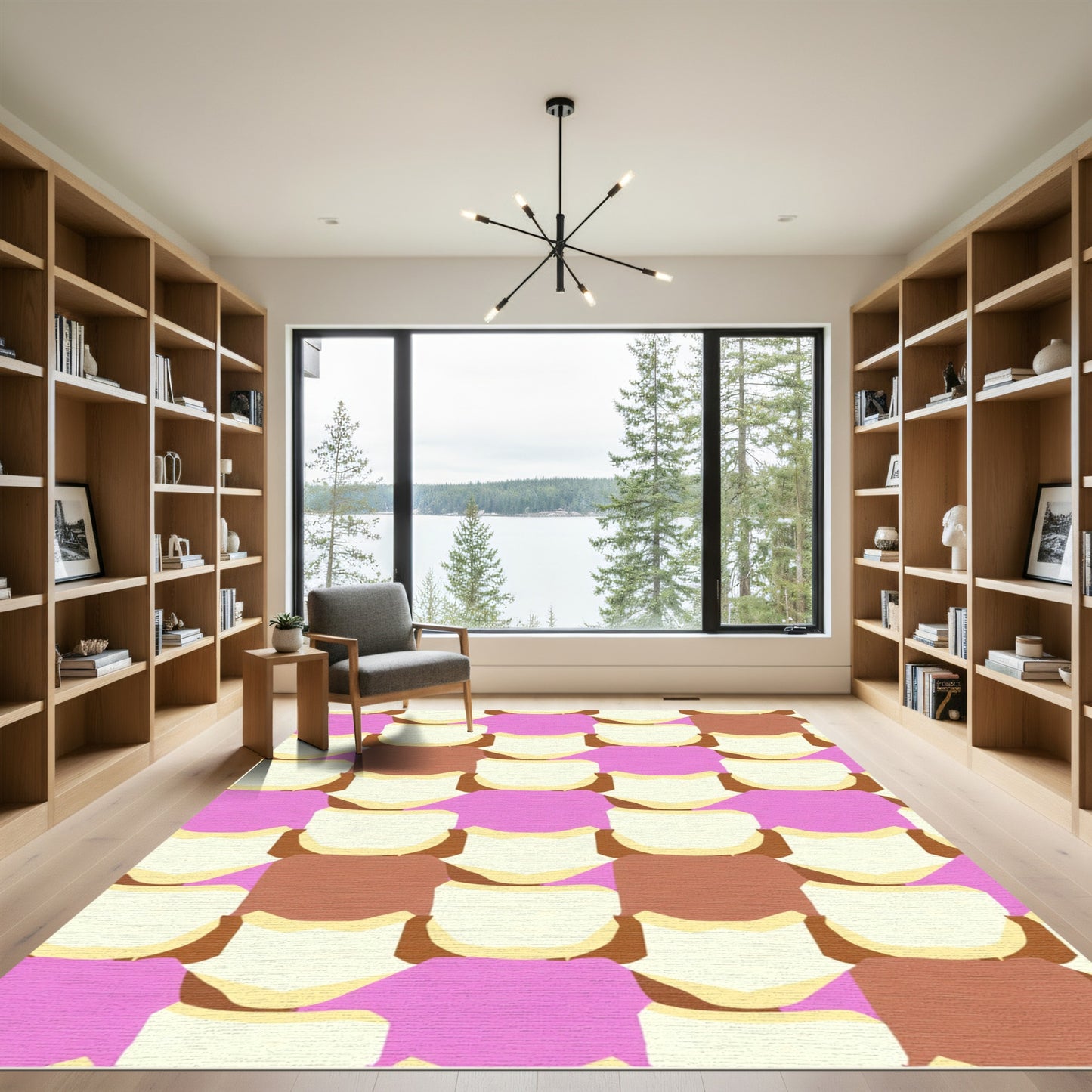 Cream Brown Pink Checkerboard Layers Rug