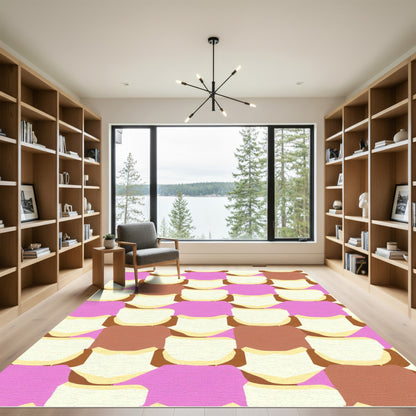 Cream Brown Pink Checkerboard Layers Rug
