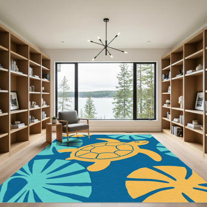 Yellow Turtle Blue Leaf Radiance Rug