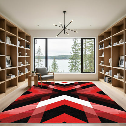 Bold Red Geometric Chevron Overlay Rug