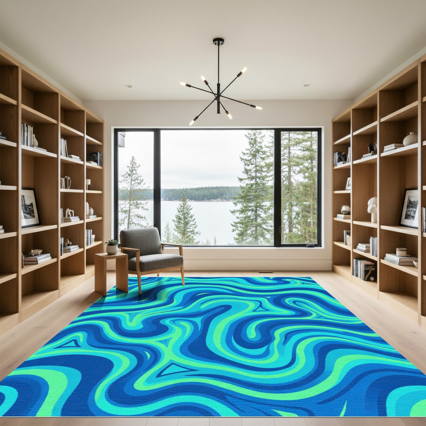 Blue Green Swirling Waves Rug