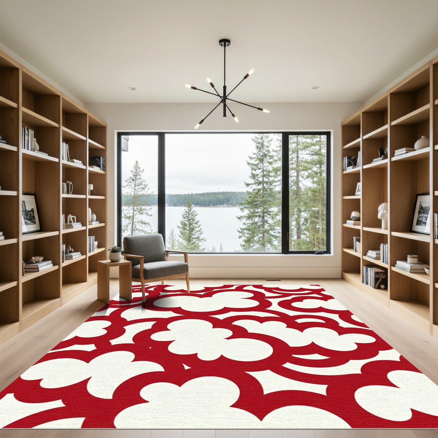 Crimson Clouds Abstract Organic Shapes Rug