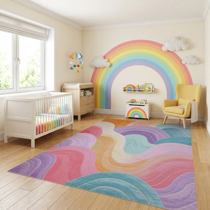 Vibrant Layered Wavy Multicolor Rug