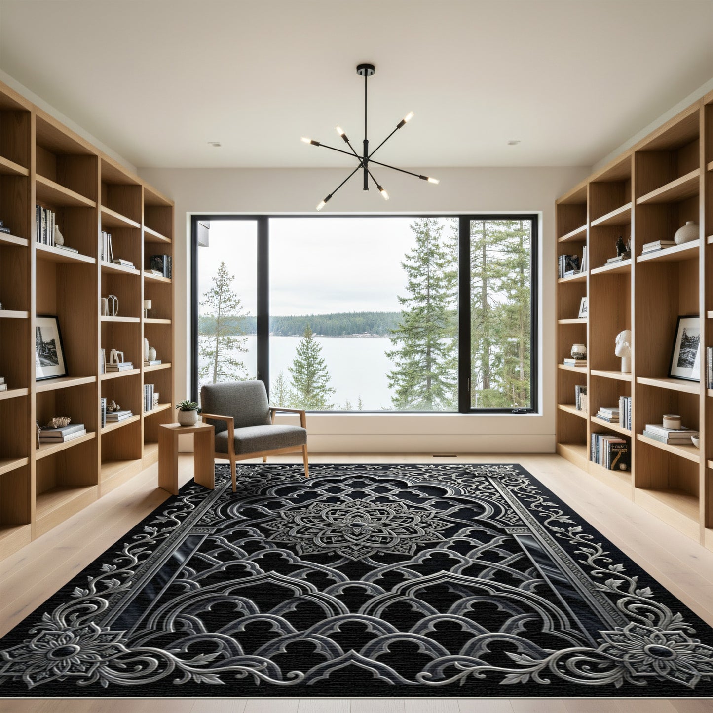 Ornate Silver Medallion Archway Rug