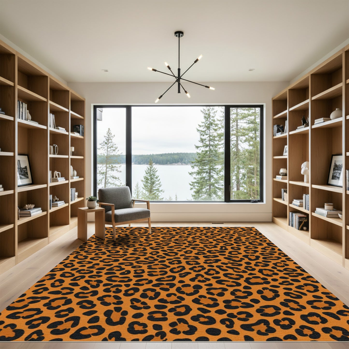 Classic Orange Black Leopard Spots Rug
