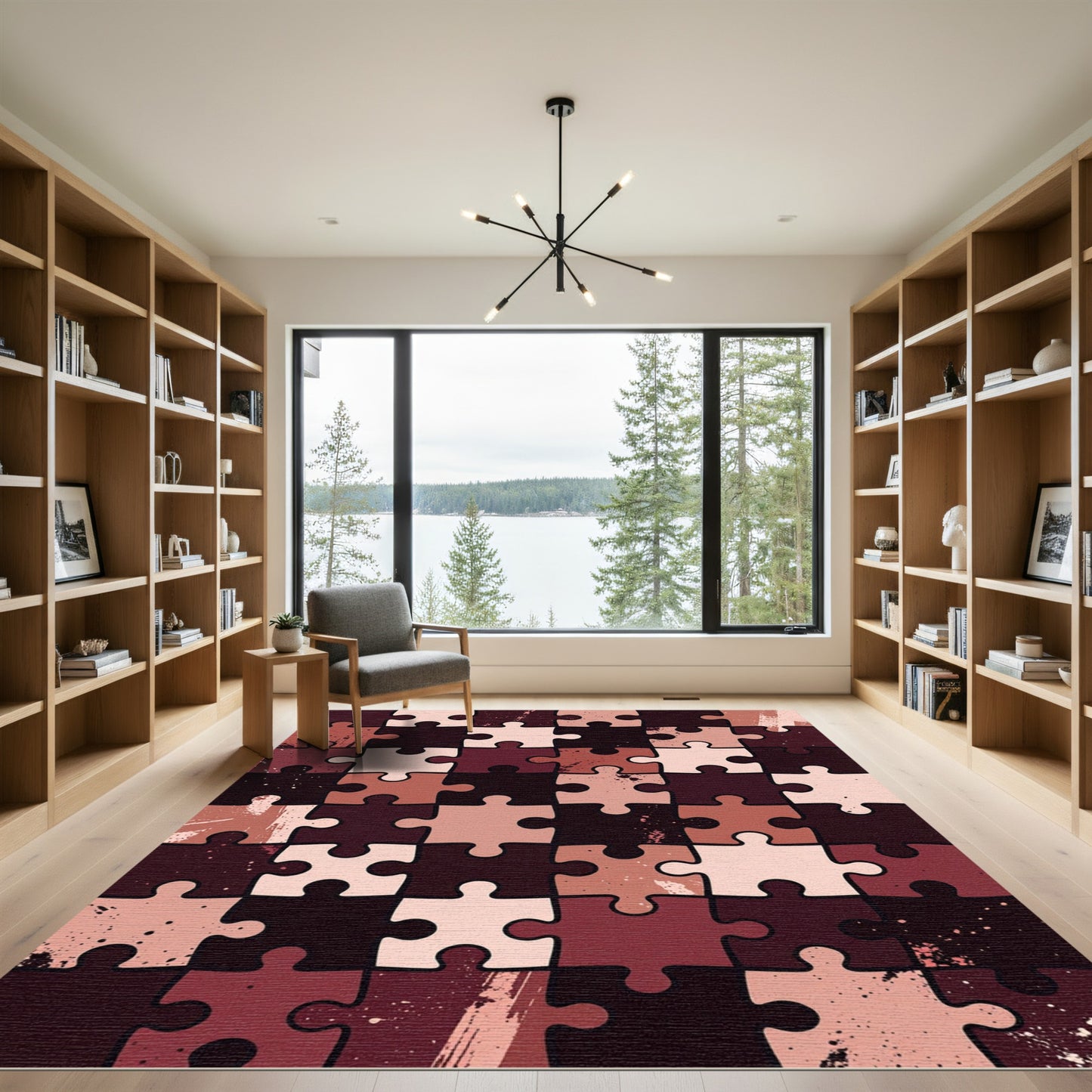 Burgundy Peach Puzzle Pieces Texture Rug