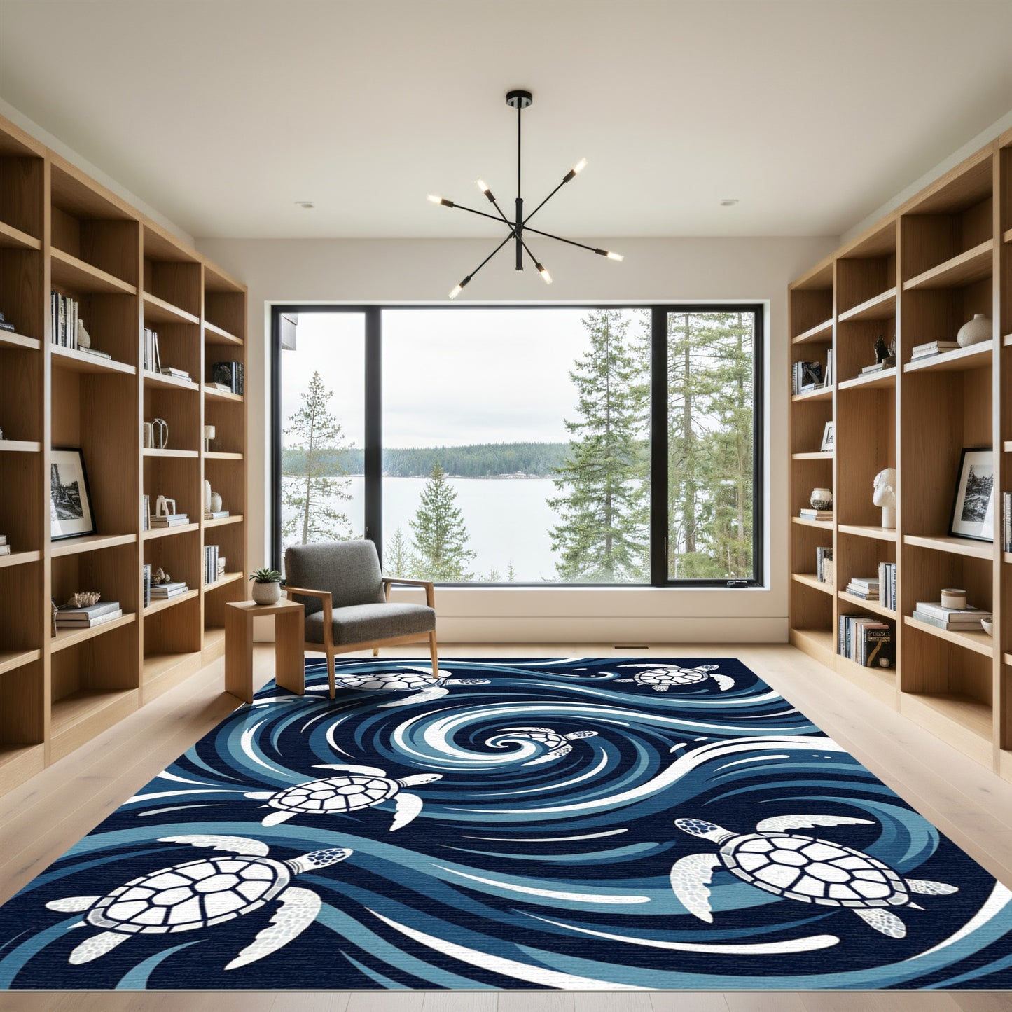 Abstract Navy Turtle Swirl Wave Rug
