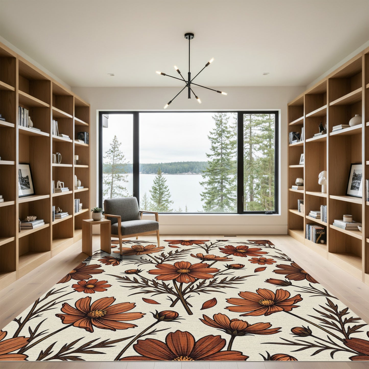 Burnt Orange Botanical Cosmos Floral Rug