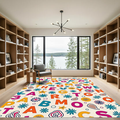 Alphabet Floral Graphic Cream Rug