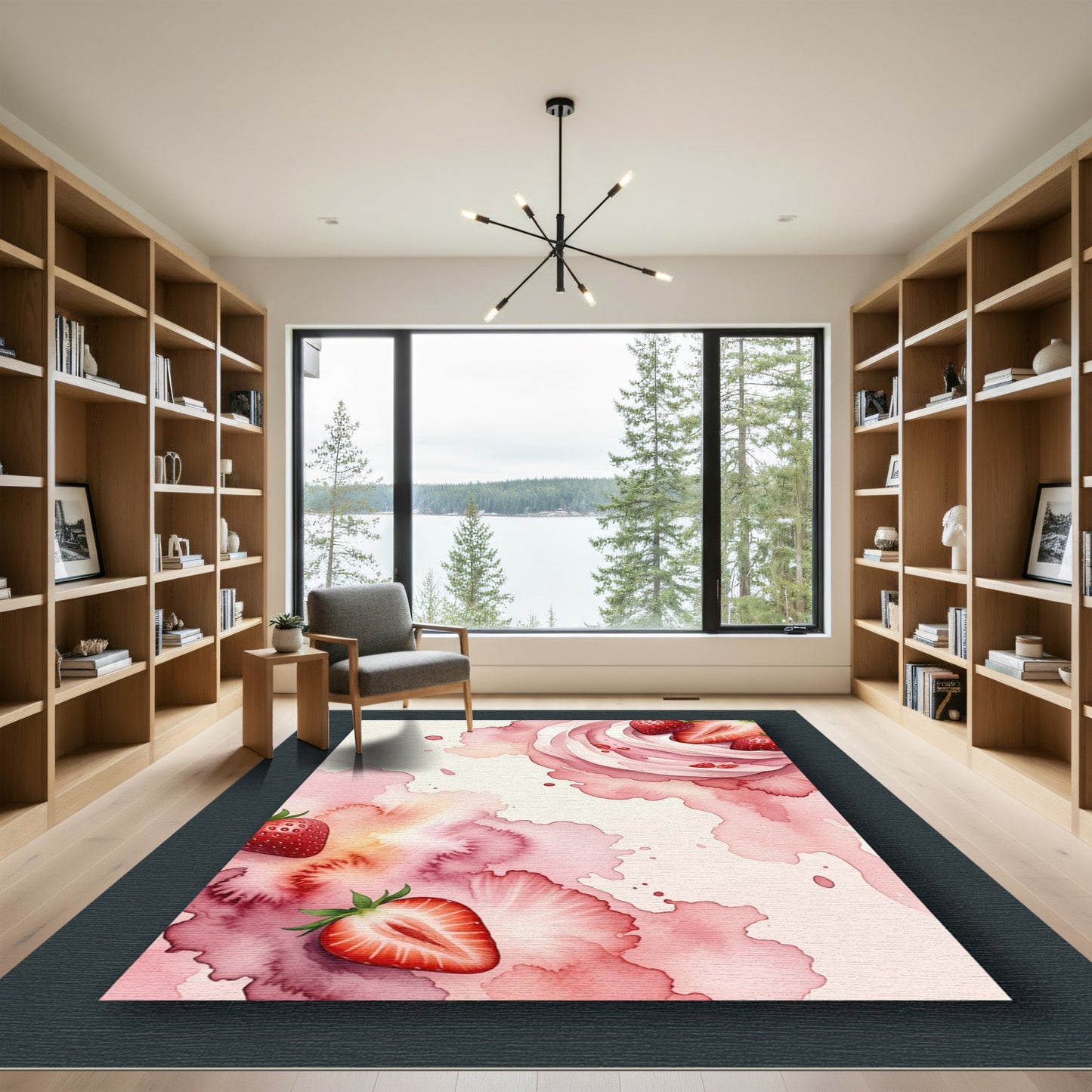 Watercolor Strawberry Cream Swirl Art Rug