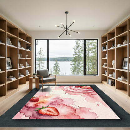 Watercolor Strawberry Cream Swirl Art Rug