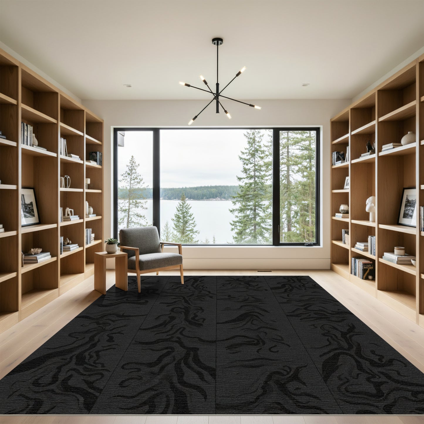 Dark Gray Swirl Abstract Lines Rug