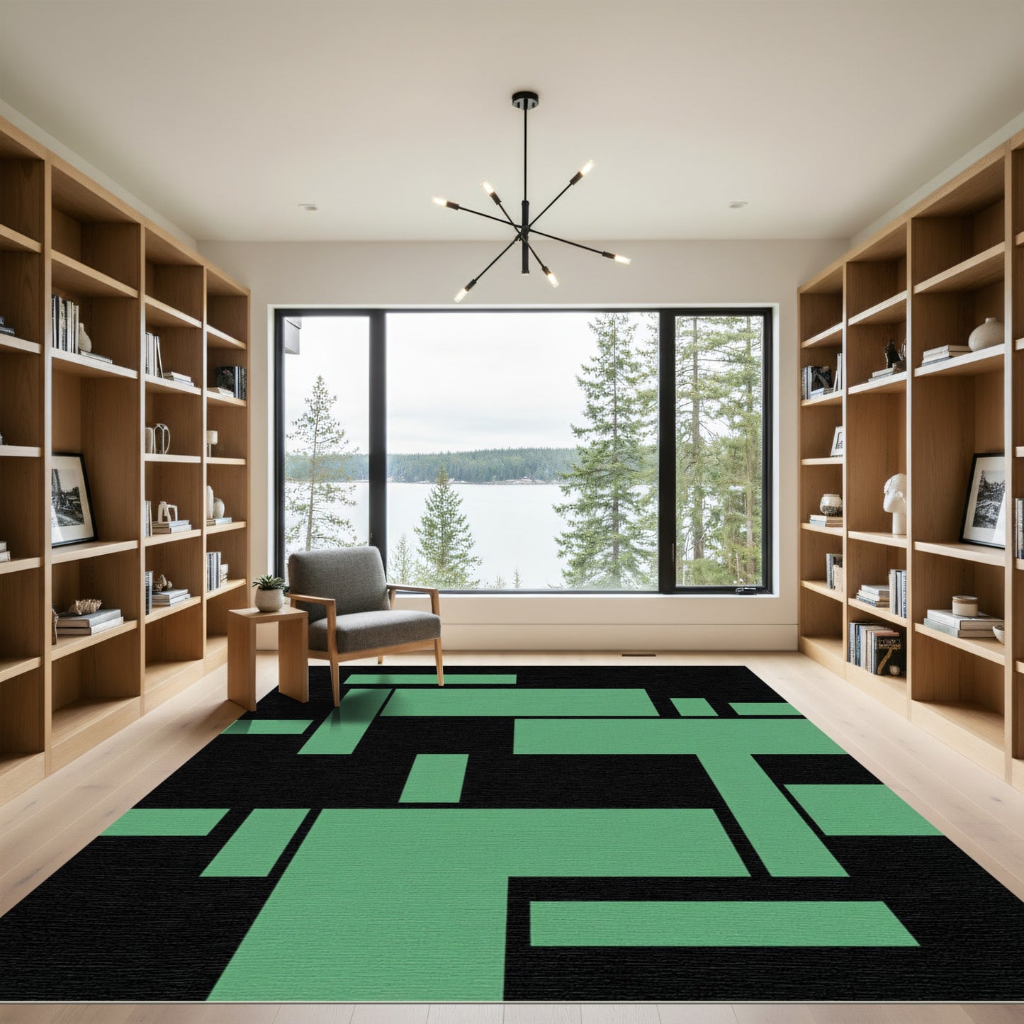 Geometric Sage Green Minimalist Block Composition Rug