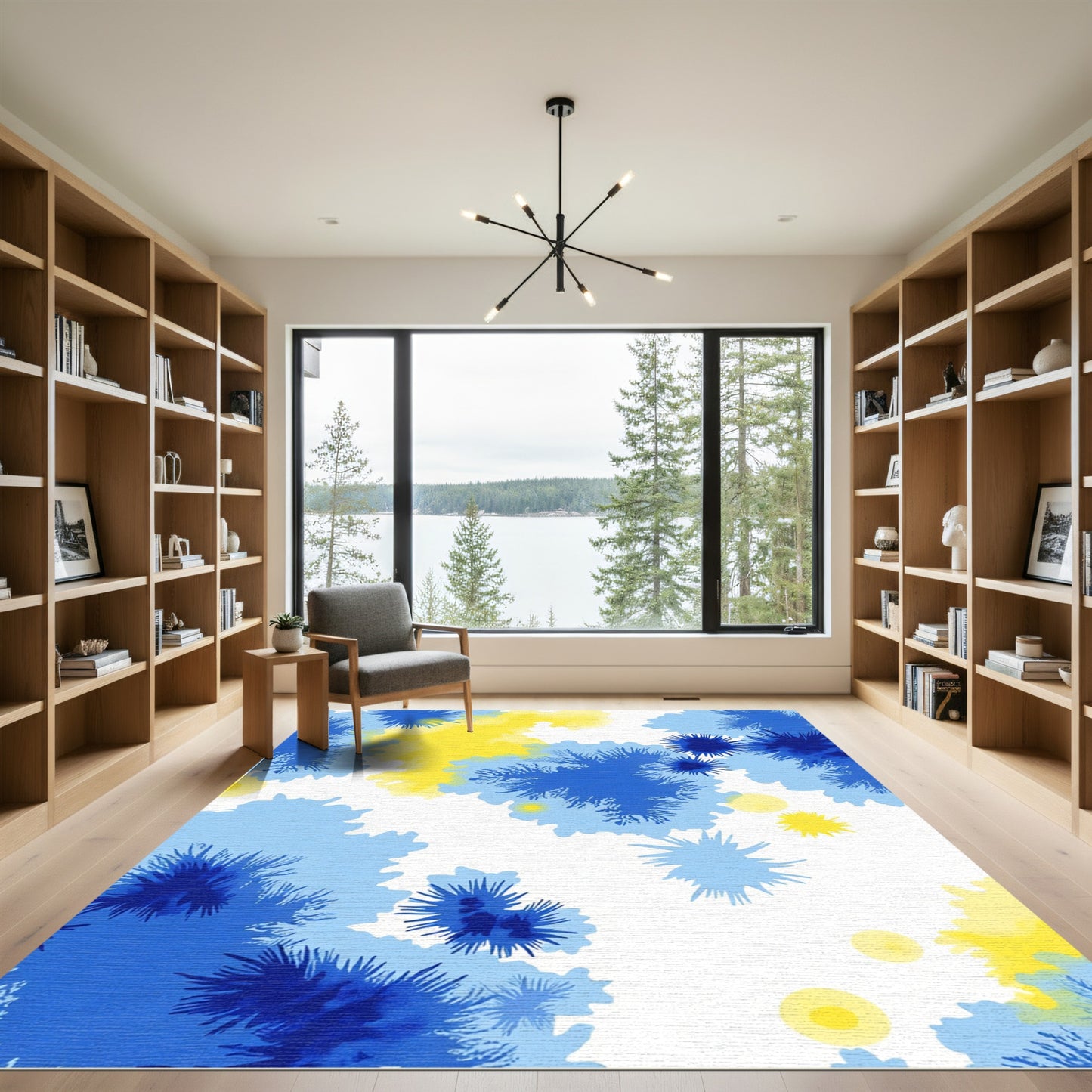 Azure Yellow Watercolor Splatter Splash Rug