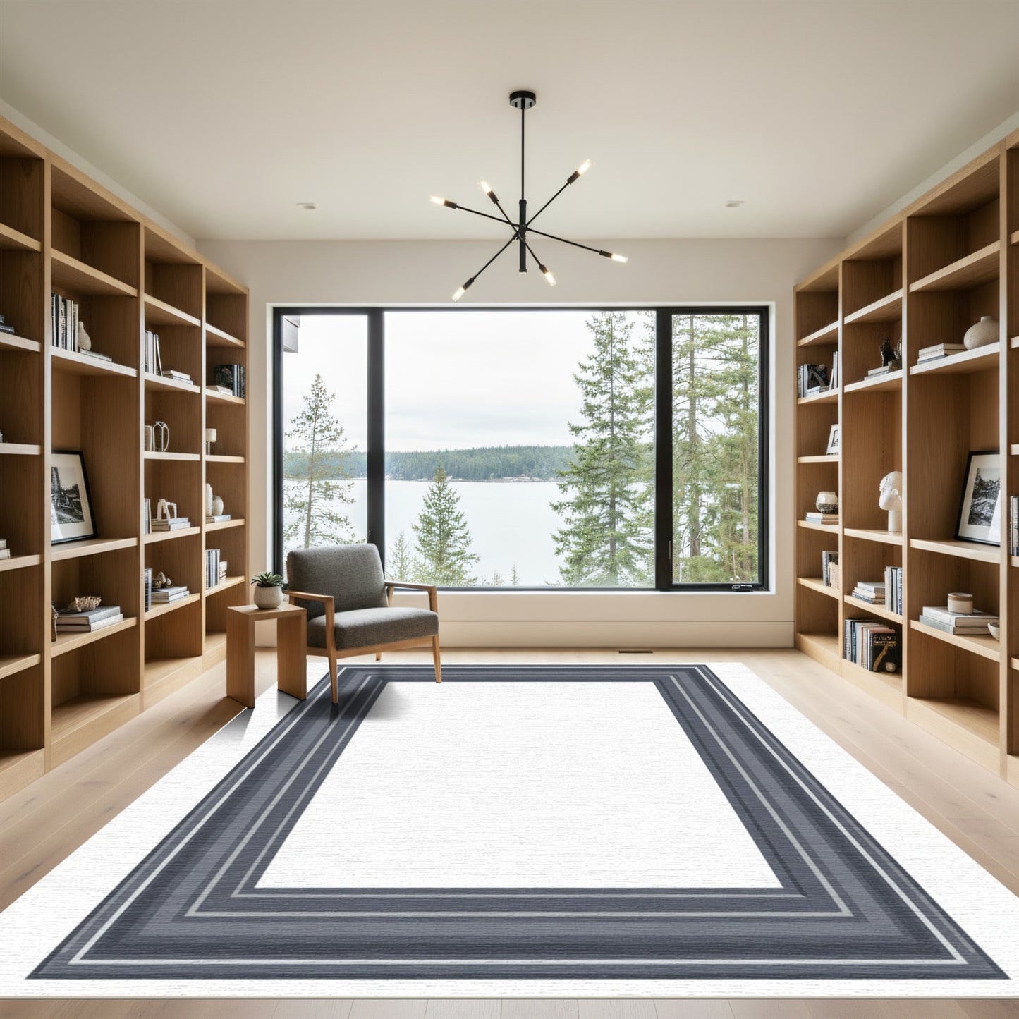 Dark Gray Multi Stripe Border Accent Rug