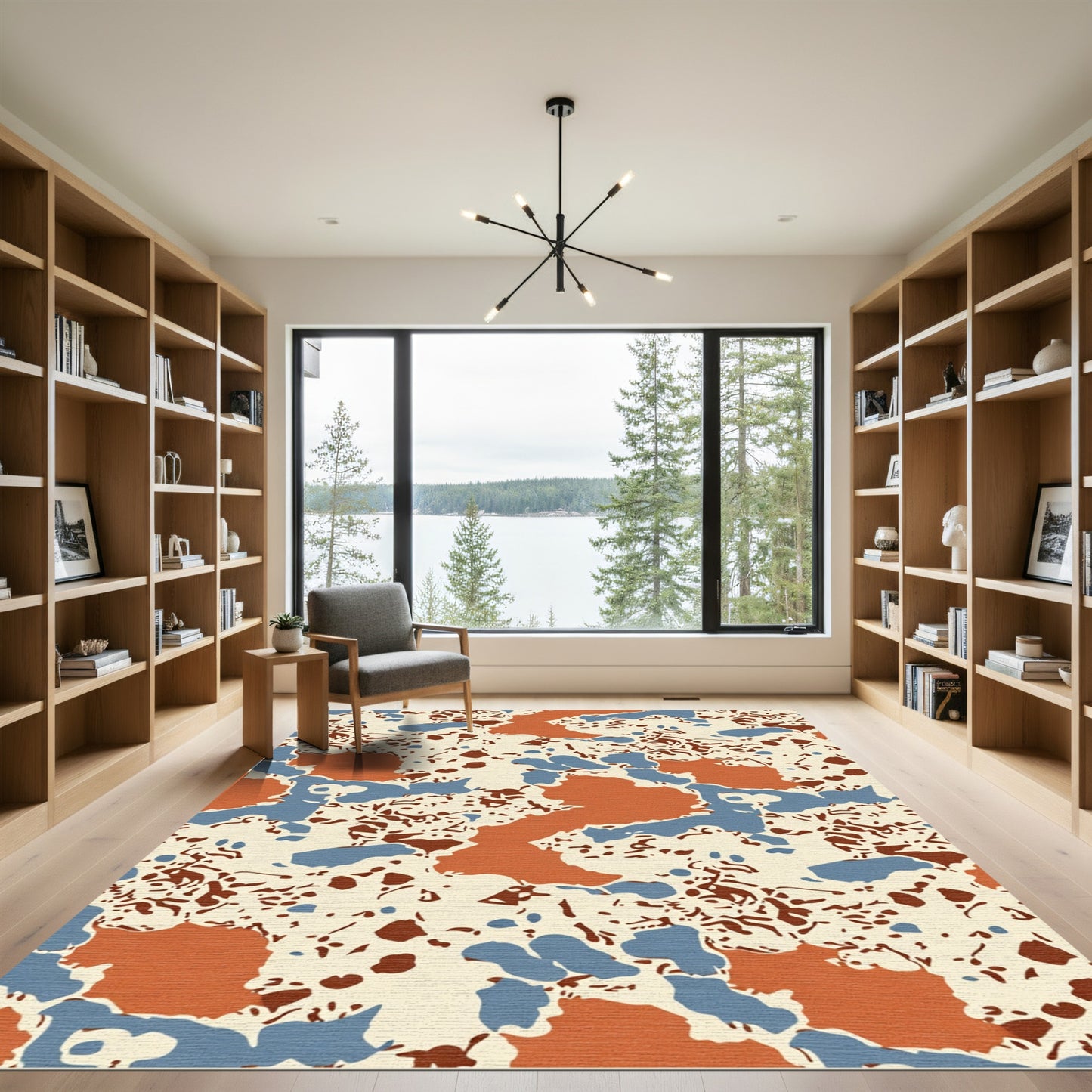 Terracotta Blue Abstract Organic Shapes Rug