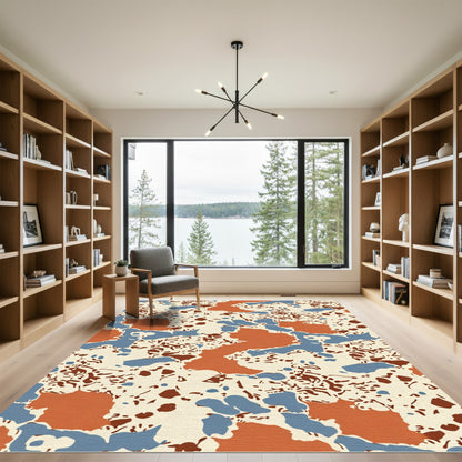 Terracotta Blue Abstract Organic Shapes Rug