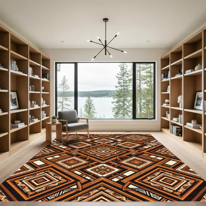 Tribal Geometric Diamond Terra Cotta Rug